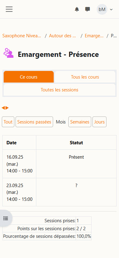 Capture d’écran smartphone - calendrier